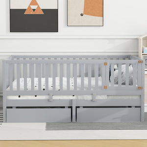 HomeRoots Gray Wood Full Day Bed with Convenient Drawers – Stylish Multi-Use Sofa & Guest Bed for Small Spaces 663407