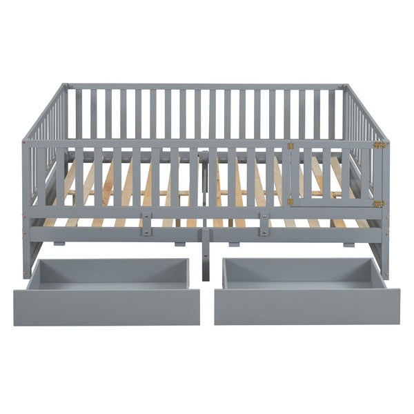 HomeRoots Gray Wood Full Day Bed with Convenient Drawers – Stylish Multi-Use Sofa & Guest Bed for Small Spaces 663407