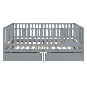 HomeRoots Gray Wood Full Day Bed with Convenient Drawers – Stylish Multi-Use Sofa & Guest Bed for Small Spaces 663407