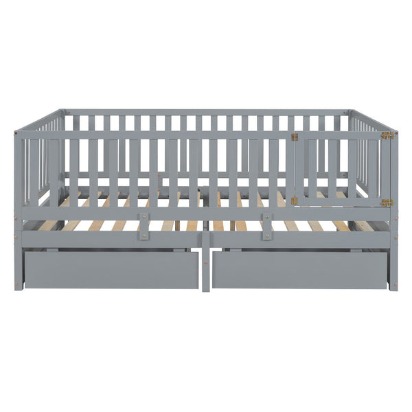 HomeRoots Gray Wood Full Day Bed with Convenient Drawers – Stylish Multi-Use Sofa & Guest Bed for Small Spaces 663407