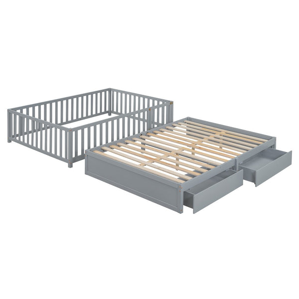 HomeRoots Gray Wood Full Day Bed with Convenient Drawers – Stylish Multi-Use Sofa & Guest Bed for Small Spaces 663407