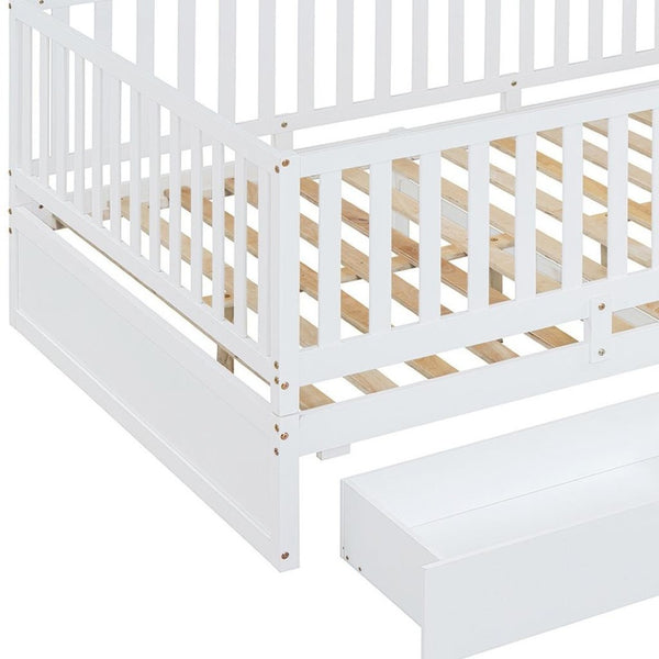 HomeRoots White Wood Full Day Bed with Storage Drawers – Elegant Design for Versatile Sleeping & Seating Needs 663408
