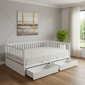HomeRoots White Wood Full Day Bed with Storage Drawers – Elegant Design for Versatile Sleeping & Seating Needs 663408