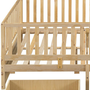 HomeRoots Natural Wood Full Day Bed with Storage Drawers - Versatile Sofa & Guest Bed for Any Room Decor 663409