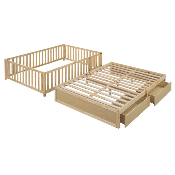 HomeRoots Natural Wood Full Day Bed with Storage Drawers - Versatile Sofa & Guest Bed for Any Room Decor 663409