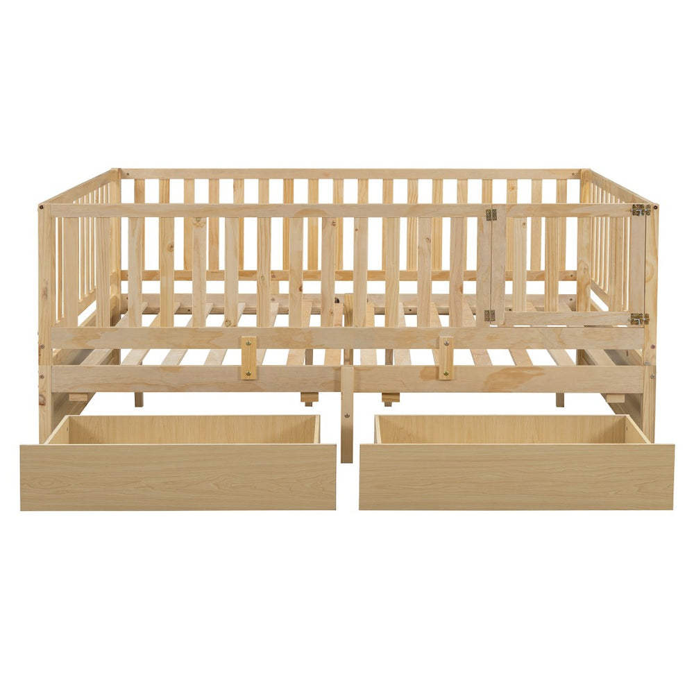 HomeRoots Natural Wood Full Day Bed with Storage Drawers - Versatile Sofa & Guest Bed for Any Room Decor 663409