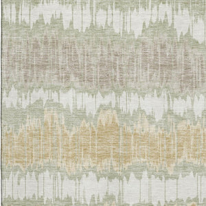 HomeRoots 5' X 8' Artichoke Green Gold Ivory Striped Washable Area Rug - Durable, UV Protected for All Spaces 663411