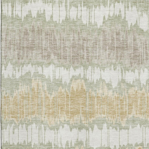 HomeRoots 5' X 8' Artichoke Green Gold Ivory Striped Washable Area Rug - Durable, UV Protected for All Spaces 663411