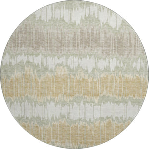 HomeRoots 8' Striped Artichoke Green, Gold & Ivory Washable Round Rug - UV Protected, Stain Resistant & Durable! 663412