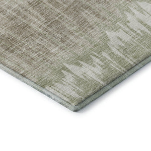 HomeRoots 8' Striped Artichoke Green, Gold & Ivory Washable Round Rug - UV Protected, Stain Resistant & Durable! 663412