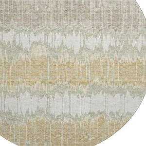 HomeRoots 8' Striped Artichoke Green, Gold & Ivory Washable Round Rug - UV Protected, Stain Resistant & Durable! 663412