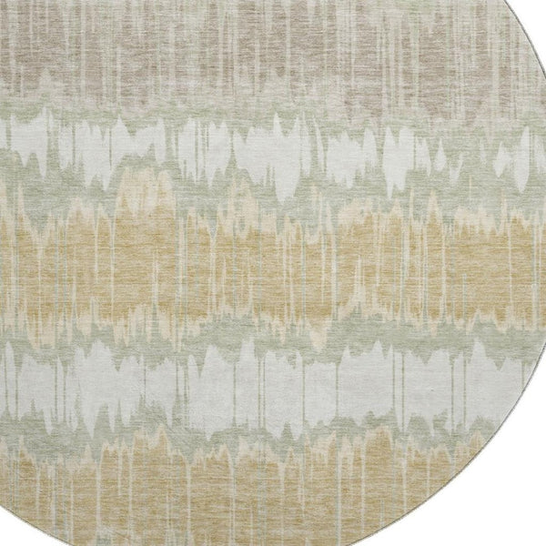 HomeRoots 8' Striped Artichoke Green, Gold & Ivory Washable Round Rug - UV Protected, Stain Resistant & Durable! 663412