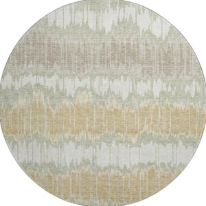 HomeRoots 8' Striped Artichoke Green, Gold & Ivory Washable Round Rug - UV Protected, Stain Resistant & Durable! 663412