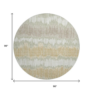 HomeRoots 8' Striped Artichoke Green, Gold & Ivory Washable Round Rug - UV Protected, Stain Resistant & Durable! 663412