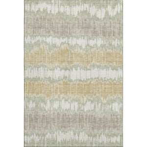 HomeRoots 8' X 10' Artichoke Green Gold Ivory Striped Area Rug – Washable, Stain Resistant, UV Protected Design 663413