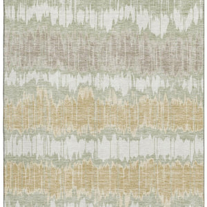 HomeRoots 8' X 10' Artichoke Green Gold Ivory Striped Area Rug – Washable, Stain Resistant, UV Protected Design 663413