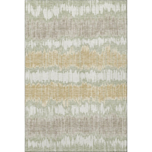 HomeRoots 8' X 10' Artichoke Green Gold Ivory Striped Area Rug – Washable, Stain Resistant, UV Protected Design 663413