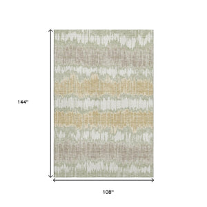 HomeRoots 9' X 12' Artichoke Green & Gold Striped Washable Area Rug with UV Protection for High-Traffic Spaces 663414