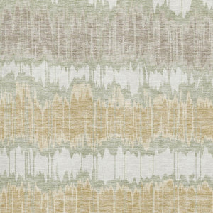 HomeRoots 9' X 12' Artichoke Green & Gold Striped Washable Area Rug with UV Protection for High-Traffic Spaces 663414