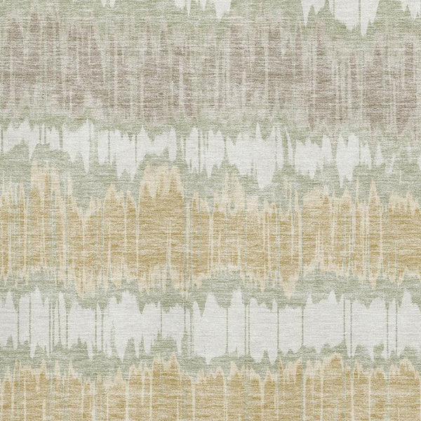HomeRoots 9' X 12' Artichoke Green & Gold Striped Washable Area Rug with UV Protection for High-Traffic Spaces 663414