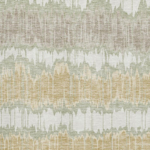 HomeRoots 10' X 14' Artichoke Green Gold Ivory Striped Area Rug – Durable, Washable, UV Protected for Homes 663415