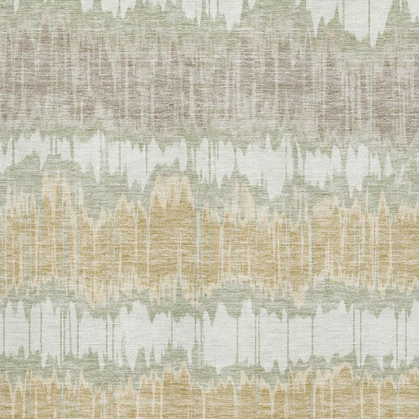 HomeRoots 10' X 14' Artichoke Green Gold Ivory Striped Area Rug – Durable, Washable, UV Protected for Homes 663415