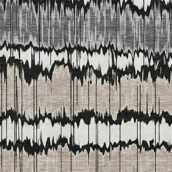 HomeRoots 5' X 8' Stylish Black, Silver, and Brown Striped Washable Area Rug with UV Protection for Homes 663417