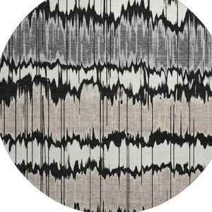 HomeRoots 8' Washable Round Rug with Black, Silver & Brown Stripes - UV Protected, Stain Resistant & Durable! 663418