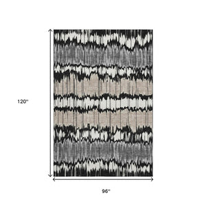 HomeRoots 8' X 10' Striped Area Rug in Black, Silver, and Brown - Washable, UV-Protected, Durable Design! 663419