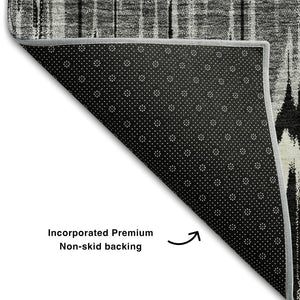 HomeRoots 8' X 10' Striped Area Rug in Black, Silver, and Brown - Washable, UV-Protected, Durable Design! 663419