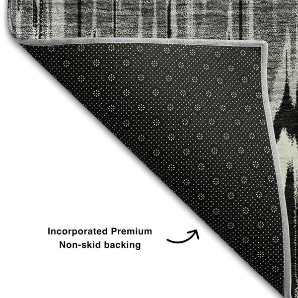 HomeRoots 8' X 10' Striped Area Rug in Black, Silver, and Brown - Washable, UV-Protected, Durable Design! 663419