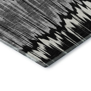 HomeRoots 8' X 10' Striped Area Rug in Black, Silver, and Brown - Washable, UV-Protected, Durable Design! 663419