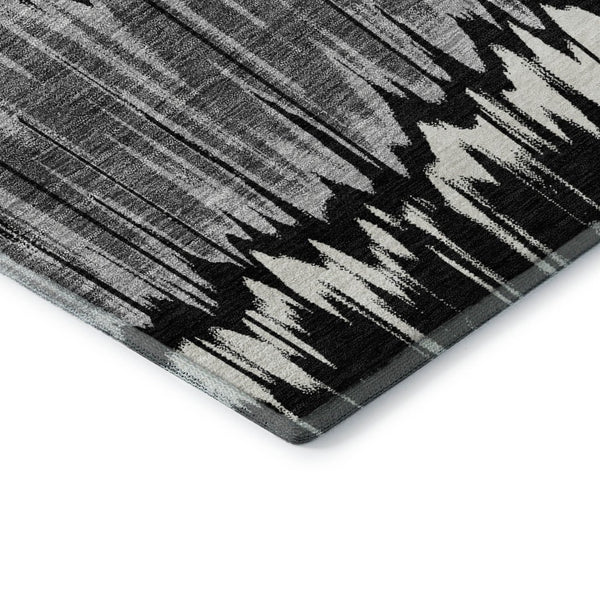 HomeRoots 8' X 10' Striped Area Rug in Black, Silver, and Brown - Washable, UV-Protected, Durable Design! 663419