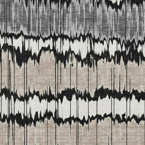 HomeRoots 8' X 10' Striped Area Rug in Black, Silver, and Brown - Washable, UV-Protected, Durable Design! 663419