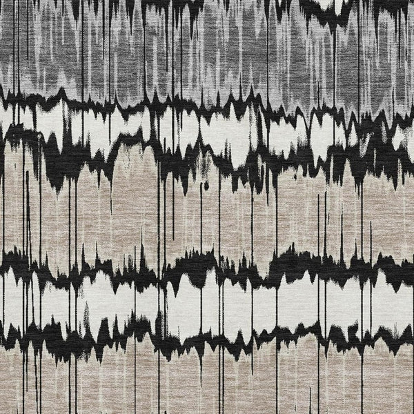 HomeRoots 8' X 10' Striped Area Rug in Black, Silver, and Brown - Washable, UV-Protected, Durable Design! 663419