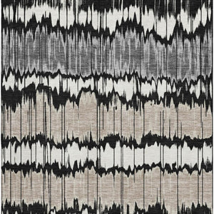 HomeRoots 8' X 10' Striped Area Rug in Black, Silver, and Brown - Washable, UV-Protected, Durable Design! 663419