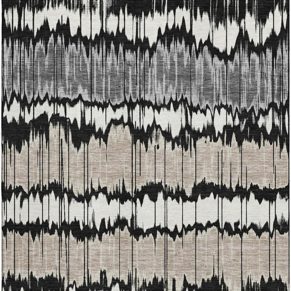 HomeRoots 8' X 10' Striped Area Rug in Black, Silver, and Brown - Washable, UV-Protected, Durable Design! 663419