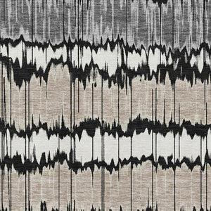 HomeRoots 9' X 12' Stylish Black, Silver & Brown Striped Washable Area Rug with UV Protection for High-Traffic Spaces 663420
