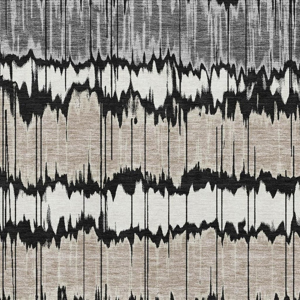 HomeRoots 9' X 12' Stylish Black, Silver & Brown Striped Washable Area Rug with UV Protection for High-Traffic Spaces 663420