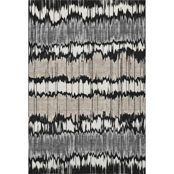 HomeRoots 10' Striped Washable Area Rug - Black, Silver & Brown with UV Protection for High-Traffic Spaces 663421