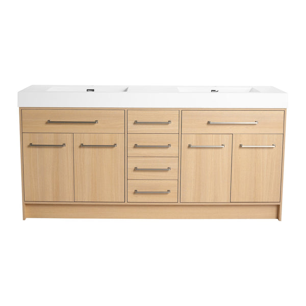 English Elm 72" Freestanding Bathroom Vanity with Double Resin Sink, Original Oak Finish, 4 Doors & 6 Drawers, Soft-Close W1972P315234