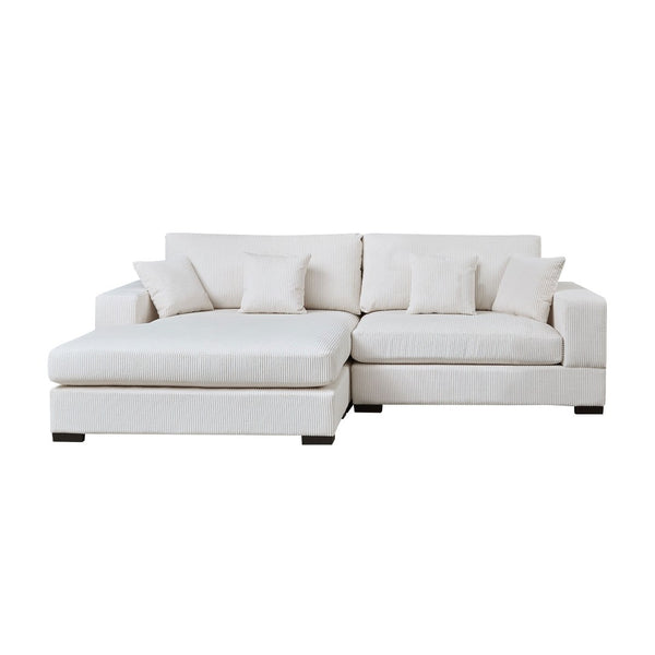 English Elm Mid Century Modern 3 Seater Sectional Sofa with Reversible Chaise and Accent Pillows Beige W876S00349