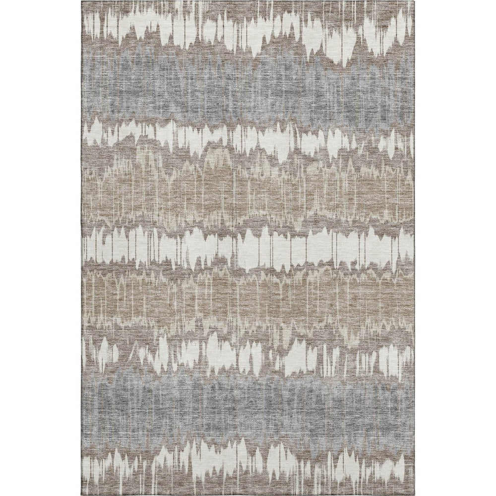 HomeRoots 5' X 8' Washable Taupe, Ivory & Gray Striped Area Rug with UV Protection - Perfect for High-Traffic Spaces! 663465