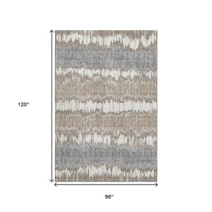HomeRoots 8' X 10' Striped Washable Area Rug in Taupe, Ivory & Gray – Durable, UV Protected & Easy Care Design 663467