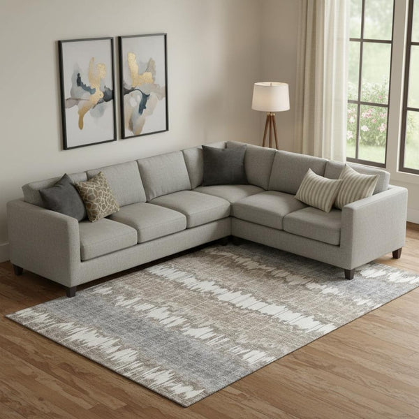 HomeRoots 8' X 10' Striped Washable Area Rug in Taupe, Ivory & Gray – Durable, UV Protected & Easy Care Design 663467