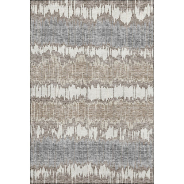 HomeRoots 8' X 10' Striped Washable Area Rug in Taupe, Ivory & Gray – Durable, UV Protected & Easy Care Design 663467