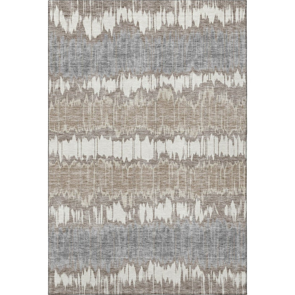 HomeRoots 8' X 10' Striped Washable Area Rug in Taupe, Ivory & Gray – Durable, UV Protected & Easy Care Design 663467