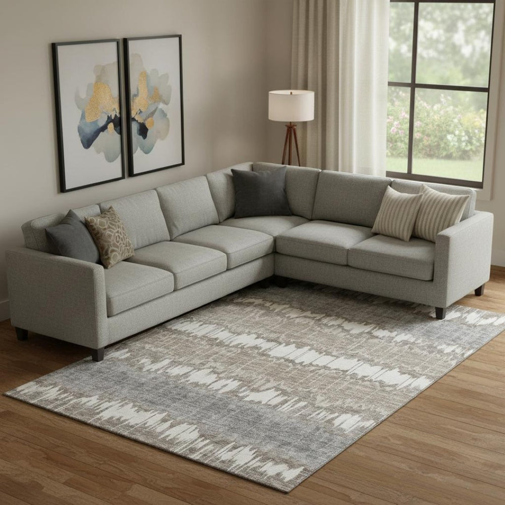 HomeRoots 9' X 12' Taupe Ivory Gray Striped Washable Area Rug - Stylish, Durable, UV Protected for Any Space 663468