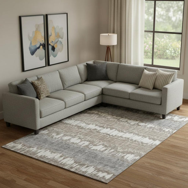 HomeRoots 9' X 12' Taupe Ivory Gray Striped Washable Area Rug - Stylish, Durable, UV Protected for Any Space 663468