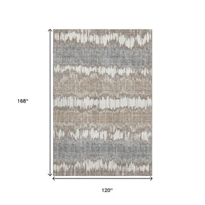 HomeRoots 10' X 14' Striped Washable Area Rug in Taupe & Gray - Soft, Durable, UV-Protected for Family Spaces 663469